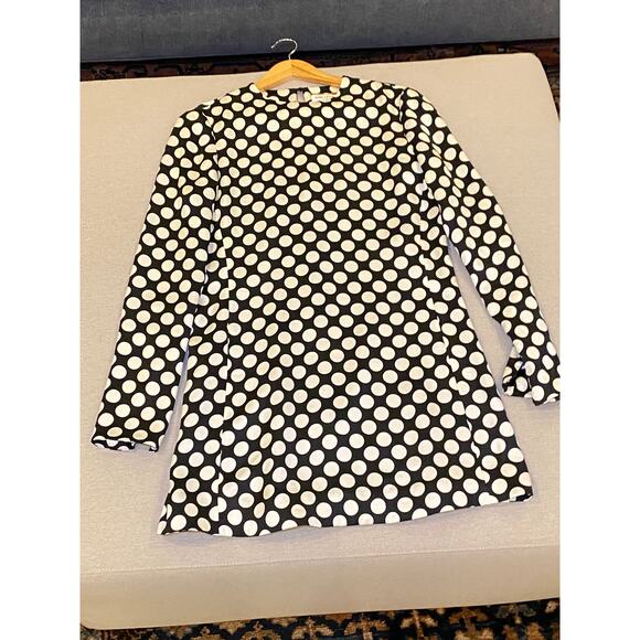 Yves Saint Laurent SILK Black White Polka Dot Long Sleeve MINI Dress FR 40 US 8 - Picture 6 of 11
